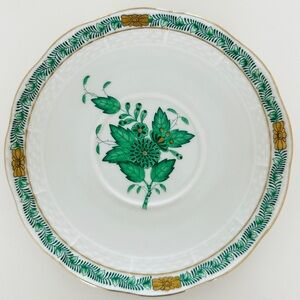 Herend Chinese Bouquet Green Footed Saucer with Basket Weave